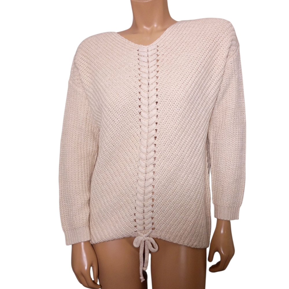 Cozy Casual‎ Cream V-Neck Sweater with Lace-Up Front